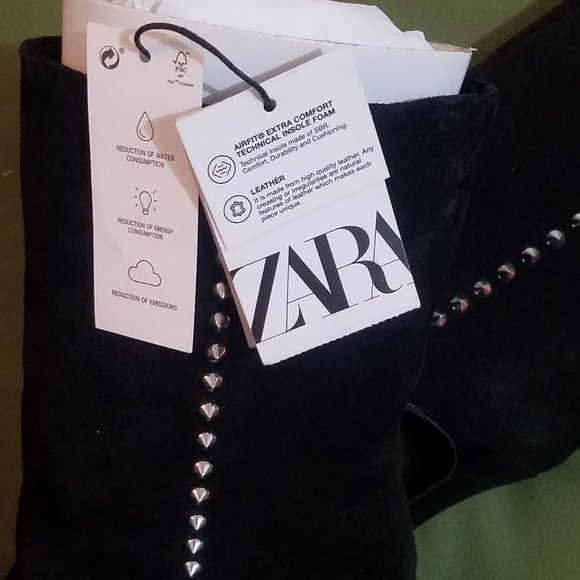 NWT BLACK STUDDED GENUINE SUEDE HEELED ANKLE BOOTS. - Picture 6 of 6